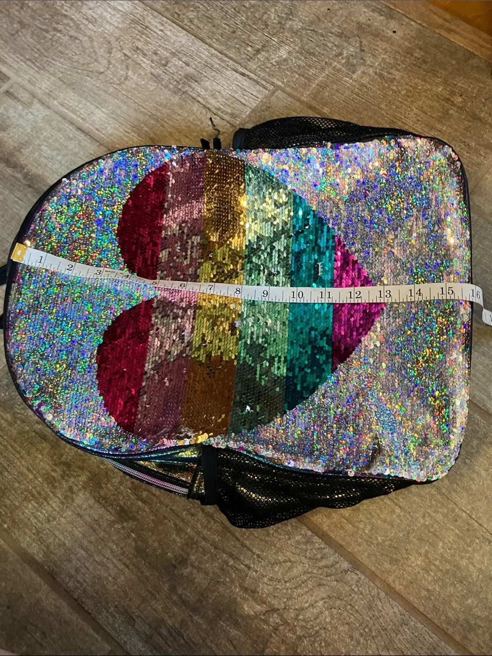 The Children's Place Full Size  Silver Flip Sequin Backpack with Rainbow Heart